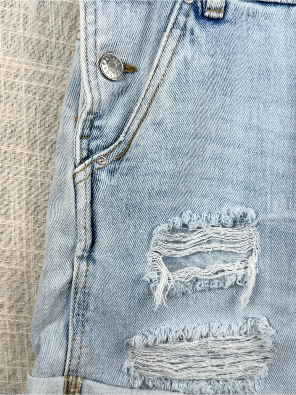 Refuge Denim Distressed Overall Shorts Light Wash Y2K Festival Bib L - Picture 5 of 14